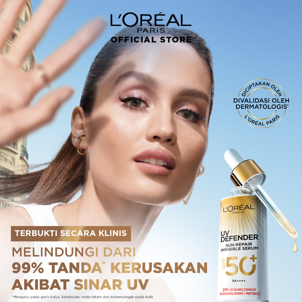 L'Oreal Paris UV Serum Sunscreen SPF 50+ PA++++ - UV Defender Sun-Repair Invisible Serum 2-in-1 Skincare 30ml, Sun Screen, sunblock, suncream, anti aging, loreal sunscreen, serum brightening mencerahkan wajah