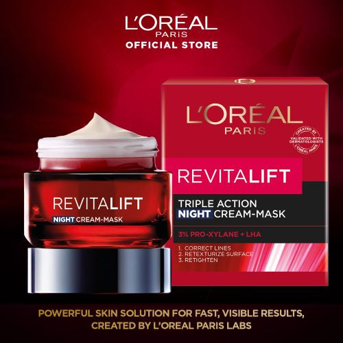 (PAKET HEMAT) L'Oréal Paris Revitalift Triple Action Day & Night Cream Dengan 3% Pro-Xylane - 50ml (untuk Kulit Cerah Tampak Muda)