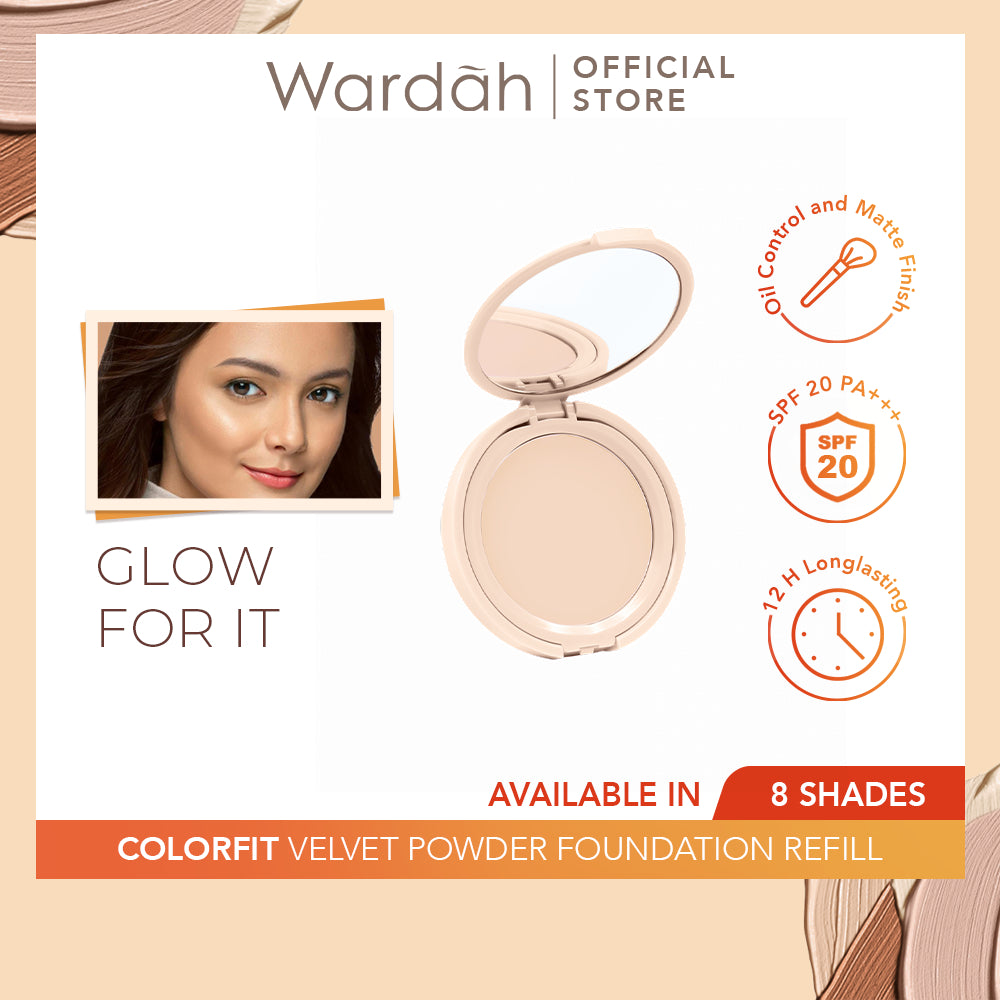 WARDAH Colorfit Velvet Powder Foundation Refill - Bedak Padat Dengan SPF 20 - Oil Control - Tahan Lama Hingga 12 Jam - Hasil Matte Coverage Natural - Makeup - Cocok Dipakai dengan Cushion