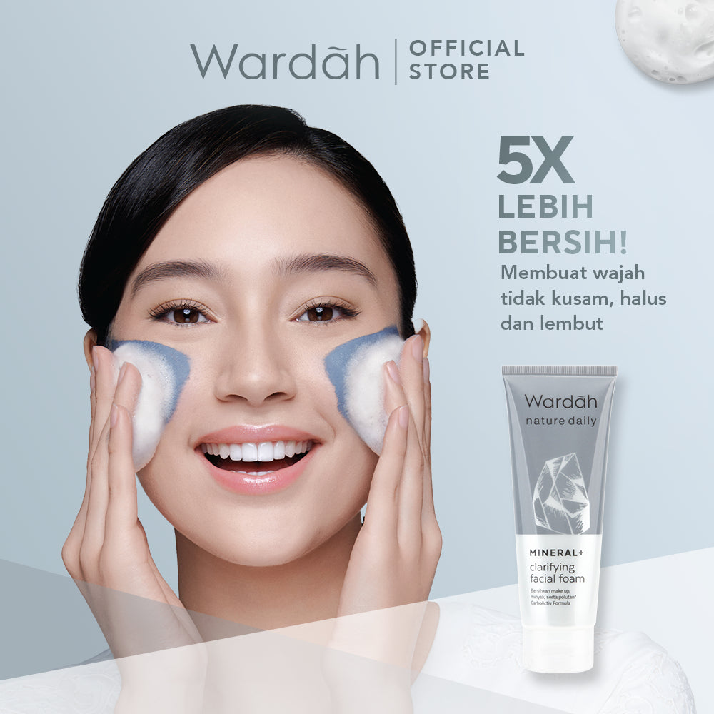 WARDAH Nature Daily Mineral+ Clarifying Facial Foam - Facial Wash Untuk Membersihkan Debu dan Minyak - Dilengkapi CarboActiv - Mengurangi Pertumbuhan Jerawat - Skincare