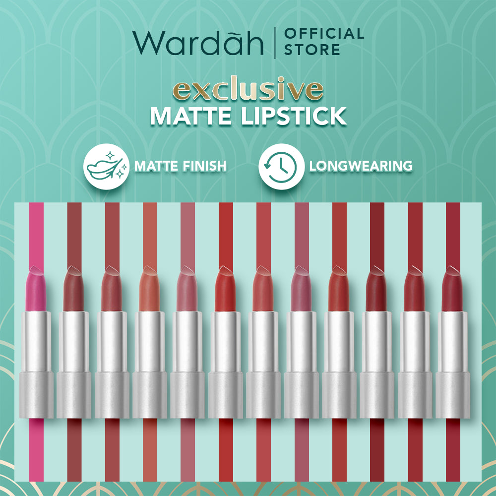 WARDAH Exclusive Matte Lipstick - Warna Intense dalam Sekali Oles - Pigmented Tahan Lama dengan Hasil Akhir Soft Matte - Lembab dengan Vitamin E - Makeup