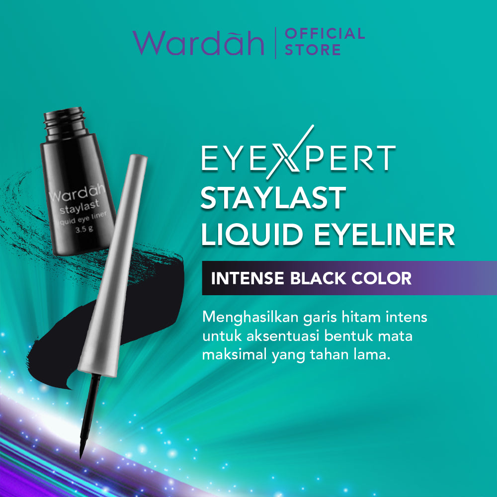 Wardah Eyexpert Staylast Liquid Eyeliner - Eyeliner Cair dengan Warna Intense dan Waterproof - Mudah Digunakan dengan Aplikator Presisi - Tahan Lama