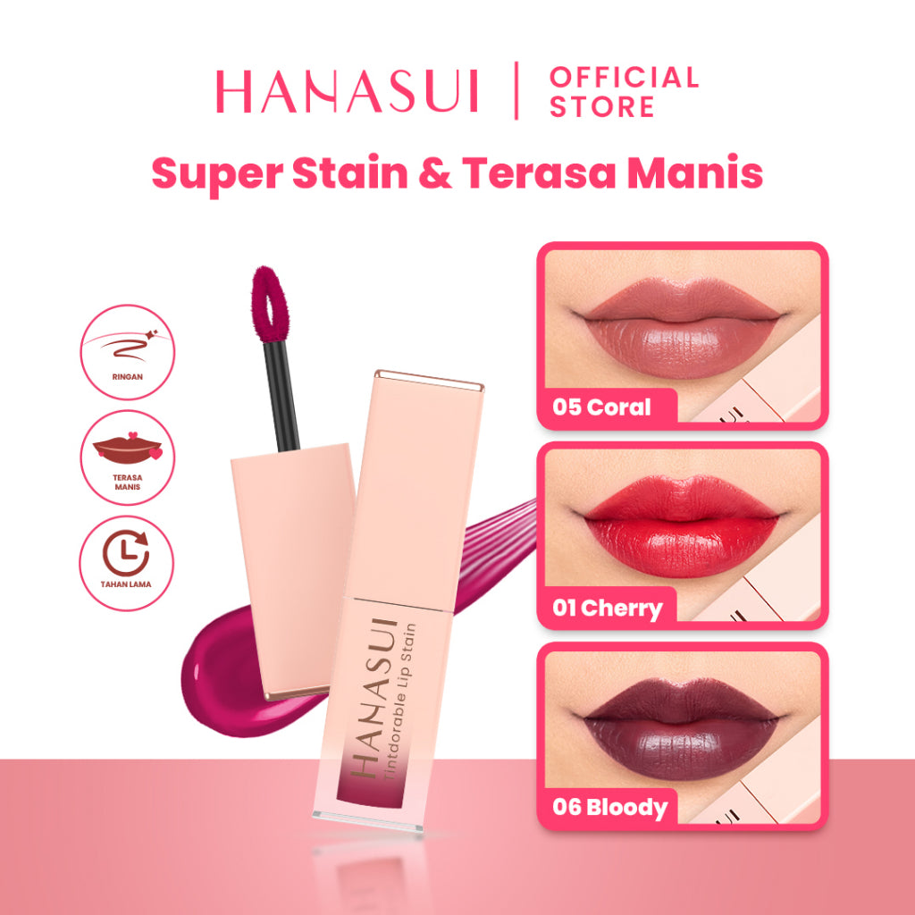 Hanasui Tintdorable Lip Stain - Lip Tint Melembapkan Transferproof Tahan Lama Natural Formula Ringan