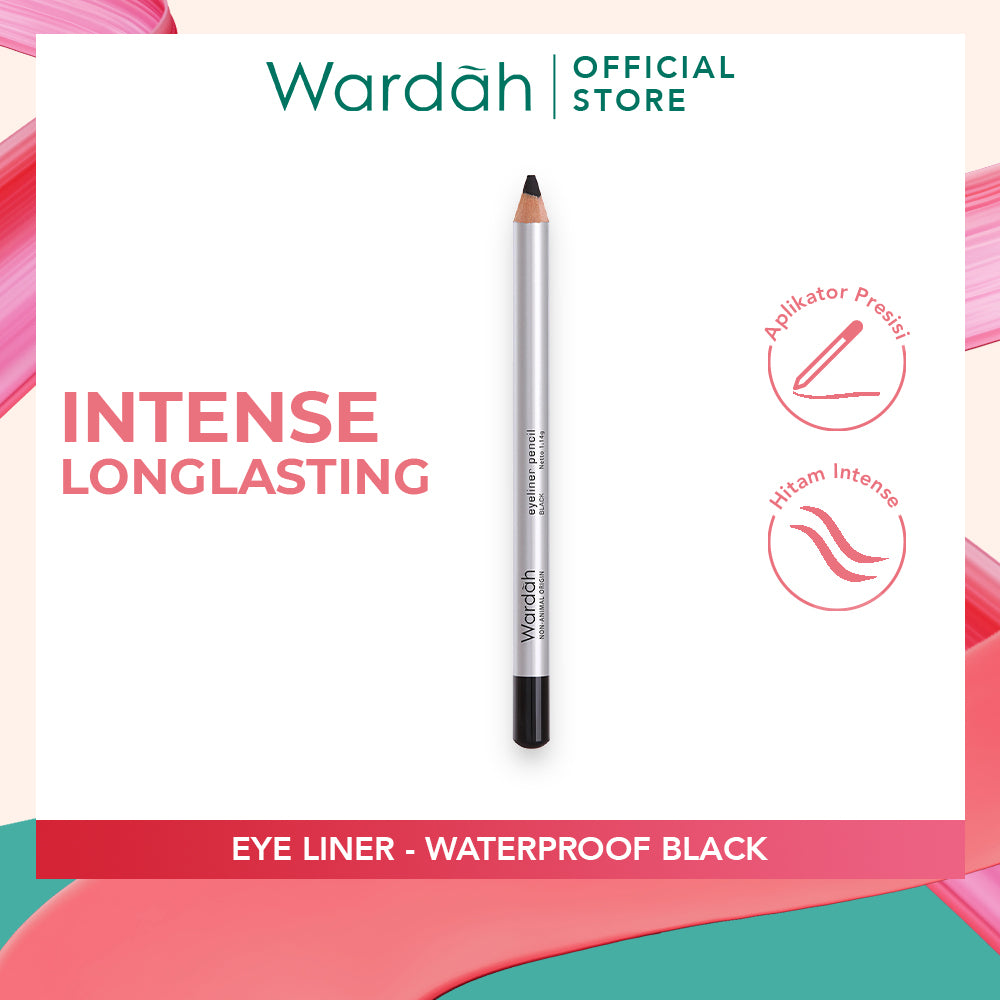 Wardah Eye Liner - Waterproof, dan Warna Hitam Intense - Tekstur Lembut Dengan Aplikator Presisi Mudah Digunakan - Tahan Lama Cocok Untuk Garis dalam Mata