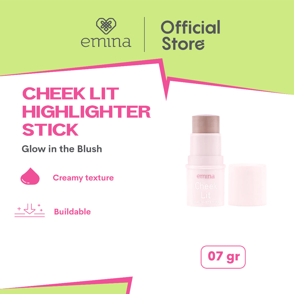 Emina Cheek Lit Highlighter Stick Nudetwinkle 7 g - Creamy to Powdery Texture, Non Greasy, Subtle Glow