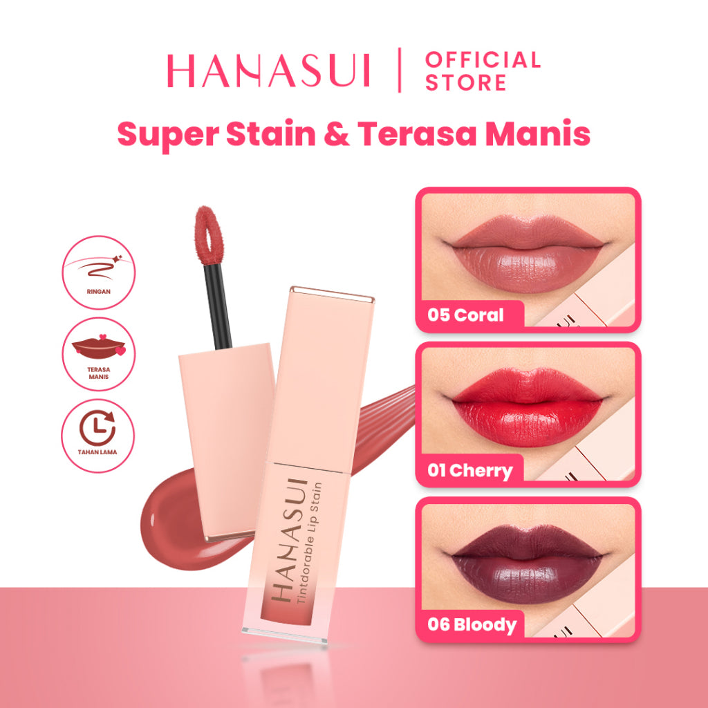 Hanasui Tintdorable Lip Stain - Lip Tint Melembapkan Transferproof Tahan Lama Natural Formula Ringan
