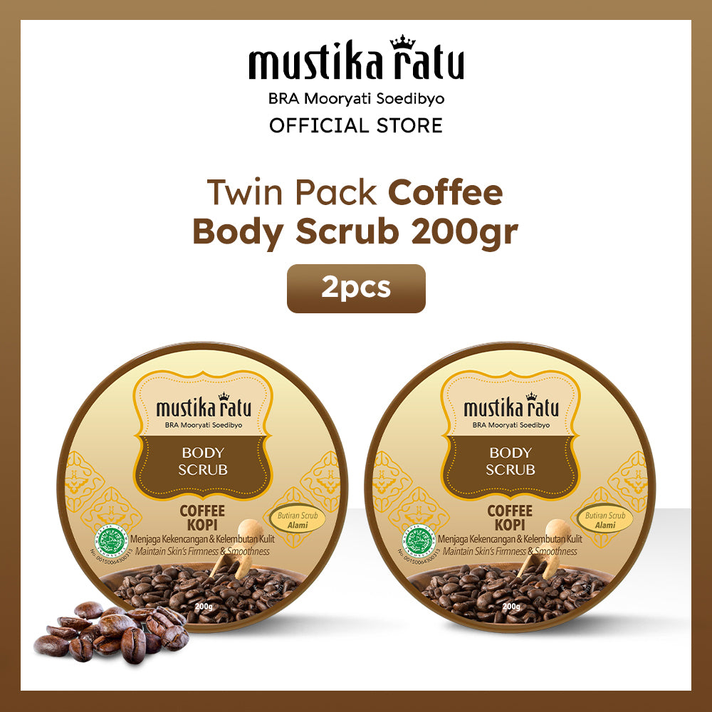 Mustika Ratu Twinpack Body Scrub Kopi 200gr mengangkat sel kulit mati dengan aroma kopi