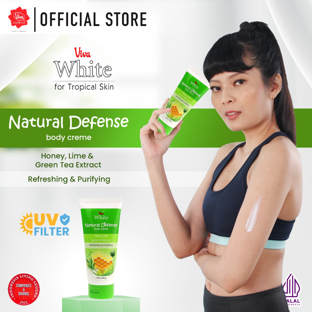 Viva White Natural Defense REFRESHING & PURIFYING Body Creme with UV FILTER, Honey Lime & Green Tea Extract (ANTIOXIDANT) & Moisturizer - 180gr