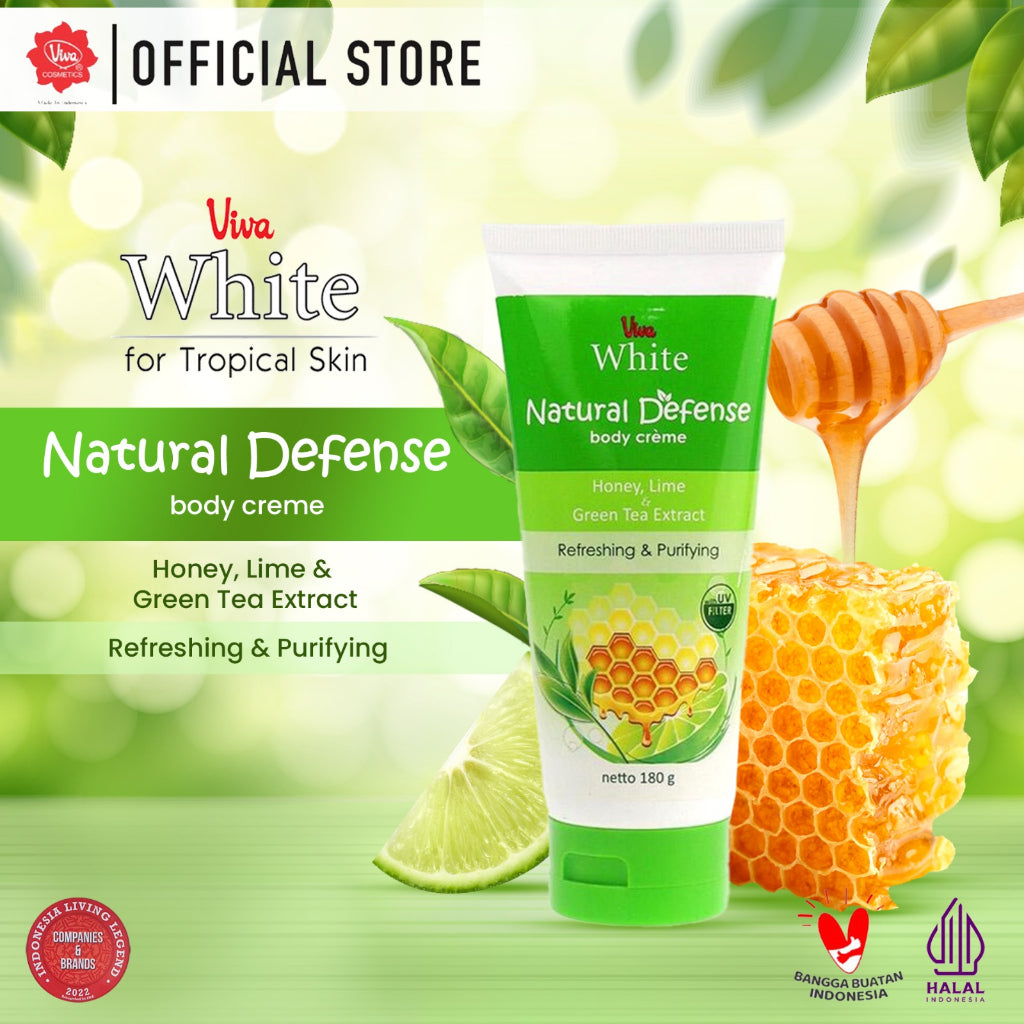 Viva White Natural Defense REFRESHING & PURIFYING Body Creme with UV FILTER, Honey Lime & Green Tea Extract (ANTIOXIDANT) & Moisturizer - 180gr