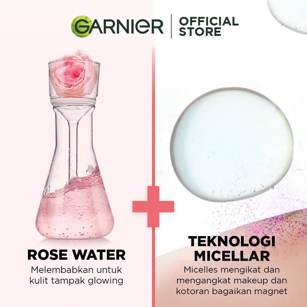 (PAKET HEMAT ISI 3) Garnier Micellar Cleansing Rose Water Skin Care - 125ml (Pembersih Wajah & Make up Mengandung Air Mawar Untuk Kulit Bersih dan Bercahaya)