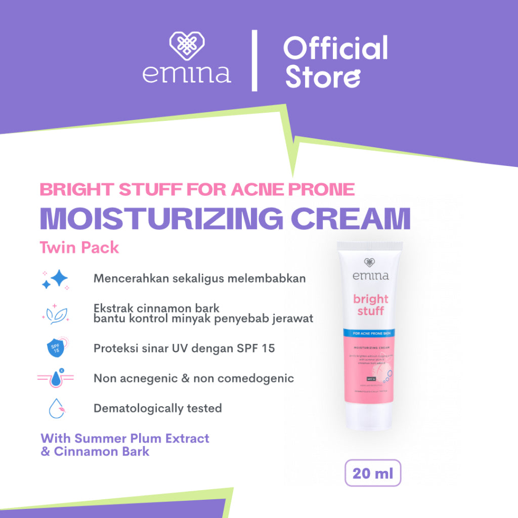 Emina Bright Stuff for Acne Prone Skin Moisturizing Cream 20 mL Twin Pack - Pelembab Wajah Mencerahkan Untuk Kulit Mudah Berjerawat