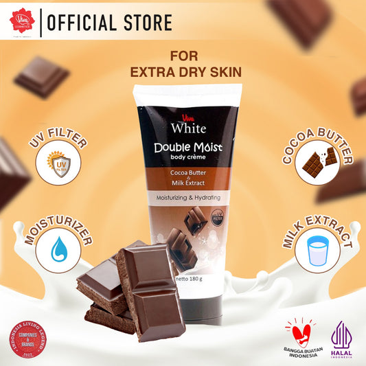 Viva White Double MOISTURIZING & HYDRATING Body Creme with Moisturizer, Cocoa Butter, Milk Extract & UV FILTER - 180gr