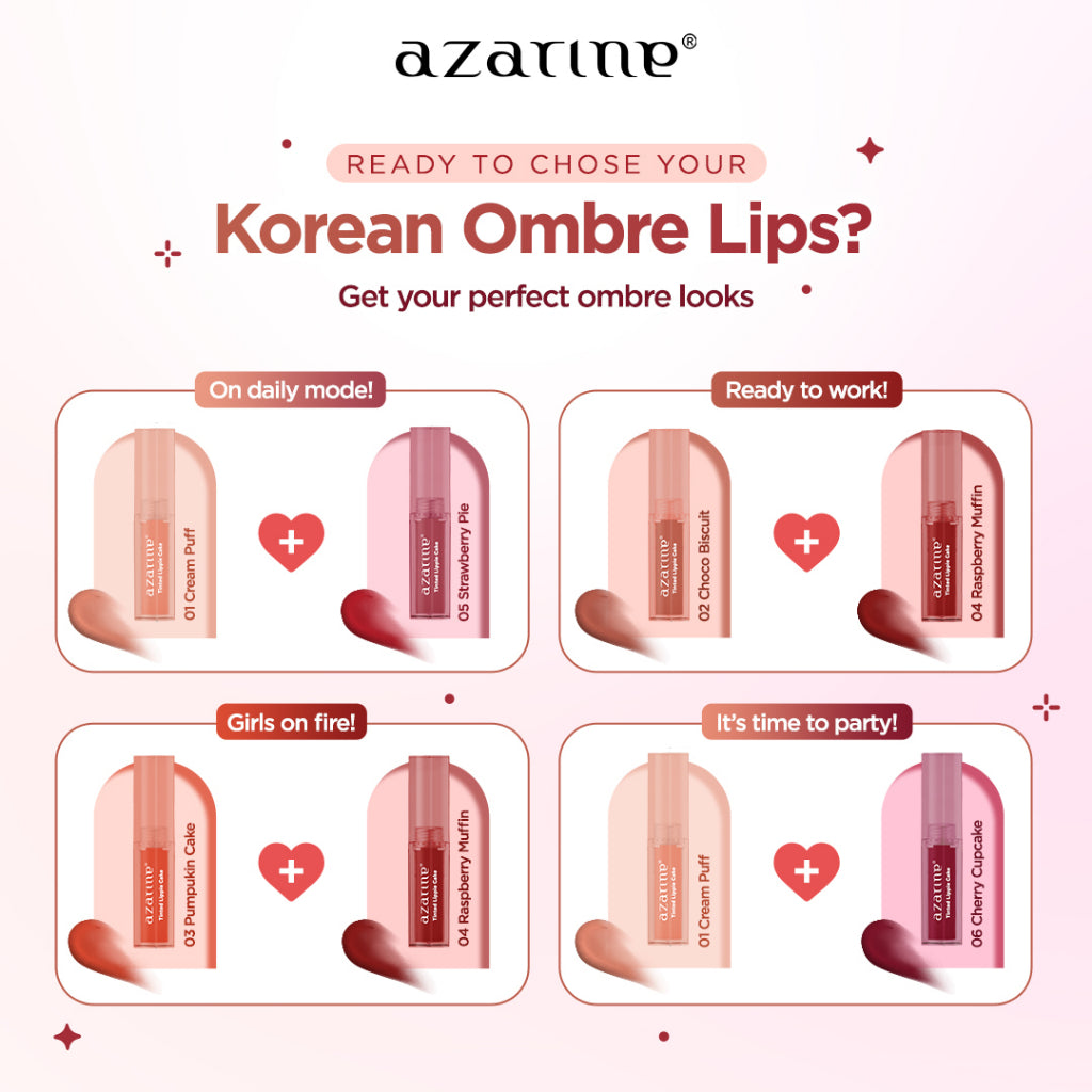 Azarine Perfect Ombre Lips Kit Tinted Lippie Cake Lip Tint ala Korea Longlasting Hydrating Moisturizing [2x2.9ml]
