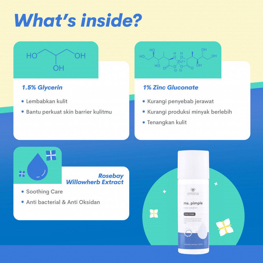 Emina Ms. Pimple Acne Solution Face Toner - Toner Wajah Melembabkan Kulit Berjerawat