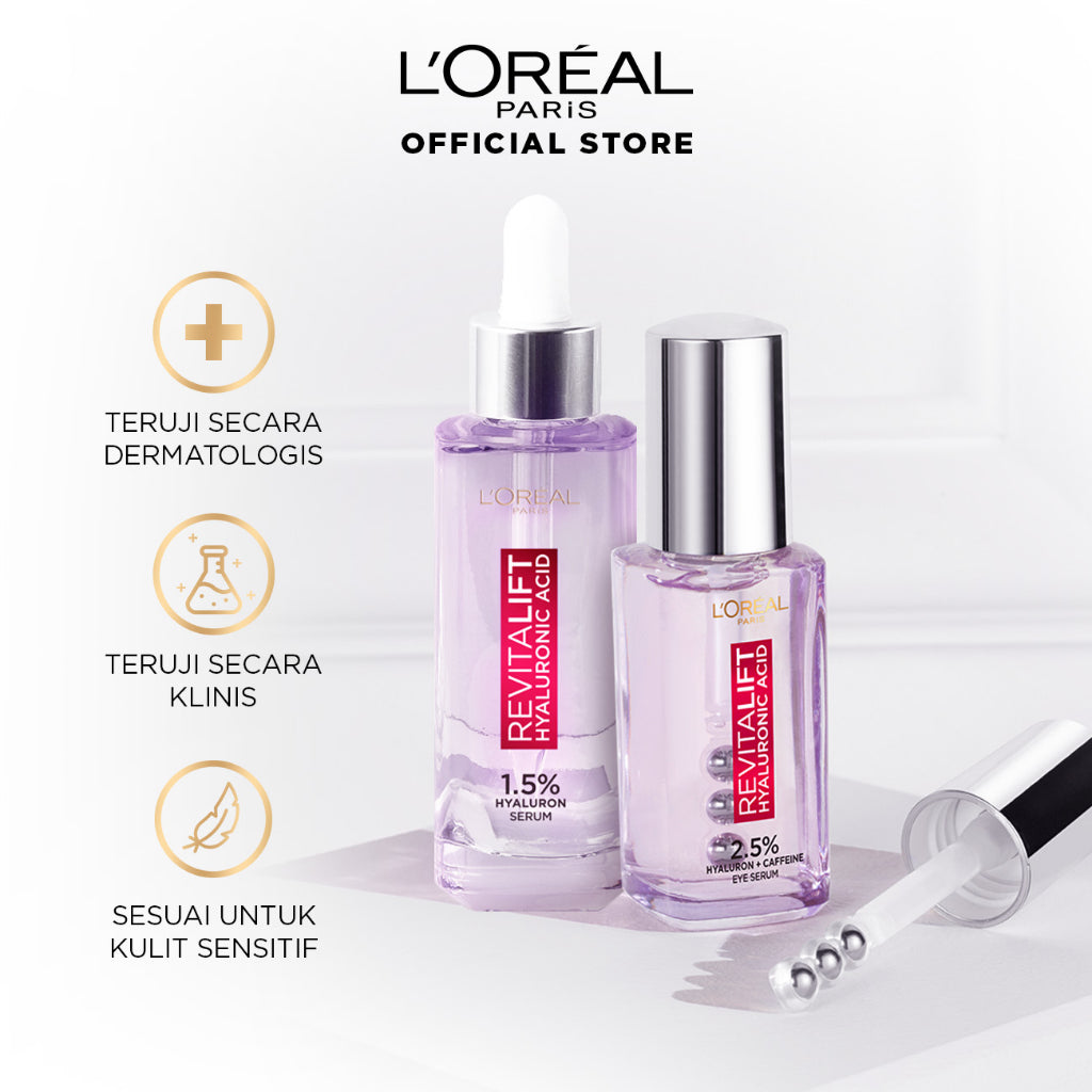 L'OREAL PARIS POWER PLUMP DUO - Hyaluronic Acid Serum Wajah Triple Roller Eye Serum Skincare Loreal