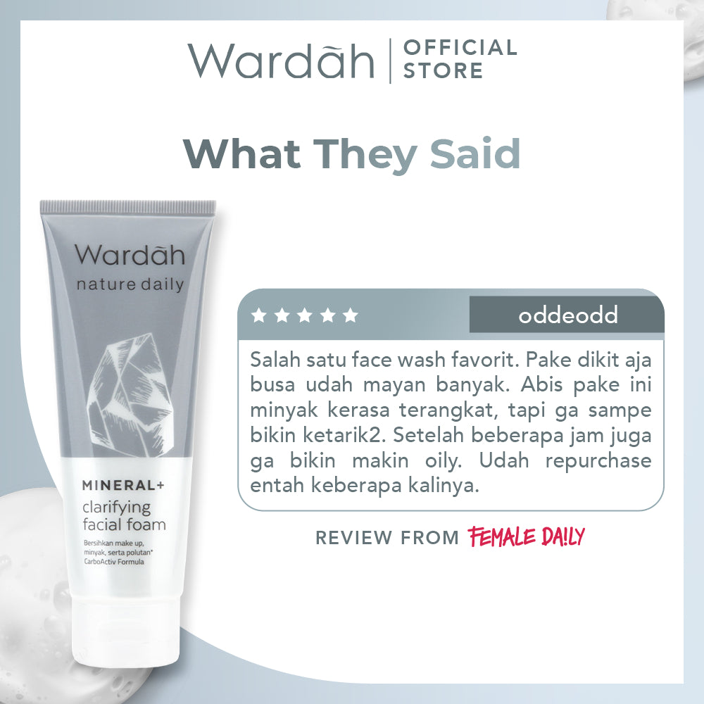 WARDAH Nature Daily Mineral+ Clarifying Facial Foam - Facial Wash Untuk Membersihkan Debu dan Minyak - Dilengkapi CarboActiv - Mengurangi Pertumbuhan Jerawat - Skincare