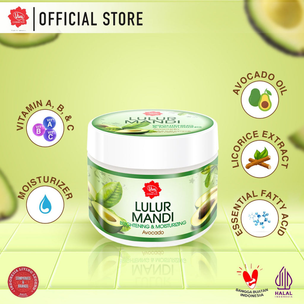 Viva Lulur Mandi VIT C Brightening & Moisturizing (Body Scrub) Avocado with VIT A & B, Licorice Extract, Essential Fatty Acid & Moisturizer - 225gr