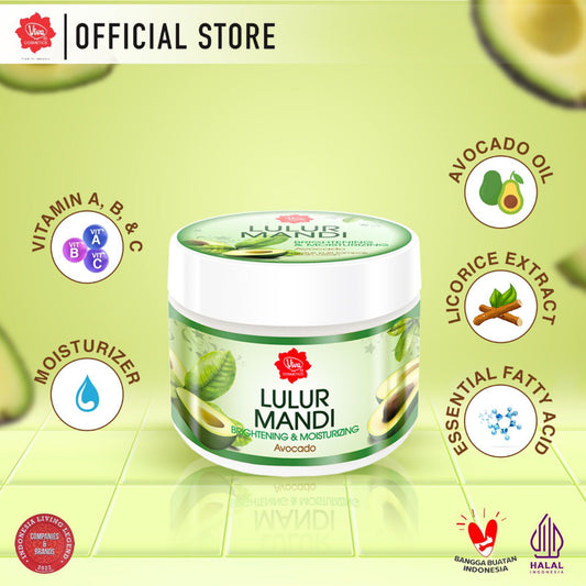 Viva Lulur Mandi VIT C Brightening & Moisturizing (Body Scrub) Avocado with VIT A & B, Licorice Extract, Essential Fatty Acid & Moisturizer - 225gr