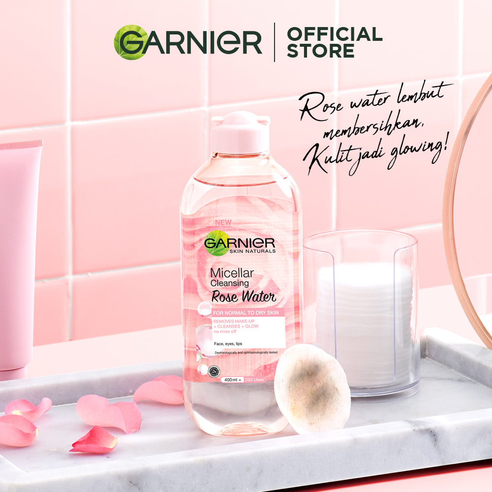 (PAKET HEMAT ISI 3) Garnier Micellar Cleansing Rose Water Skin Care - 125ml (Pembersih Wajah & Make up Mengandung Air Mawar Untuk Kulit Bersih dan Bercahaya)