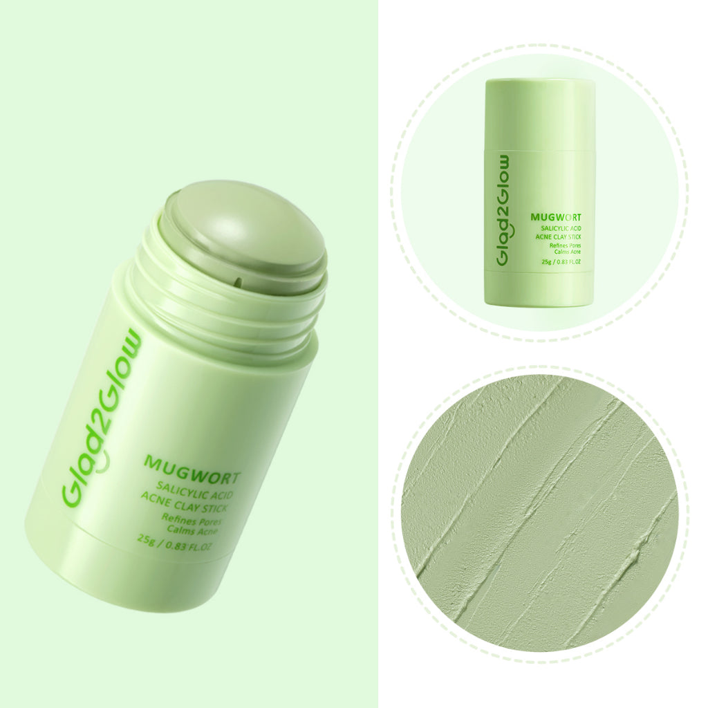 Glad2Glow Mugwort Salicylic Acid Acne Clay Stick Masker Wajah Masker Jerawat Masker Acne Masker Stick Glad2Glow Clay Stik G2G Masker Hijau Anti Pores Acne Jerawat Komedo Cleansing Masker Centella Mud Mask Facial Masker Mugwort Mask G2Glow Official Store