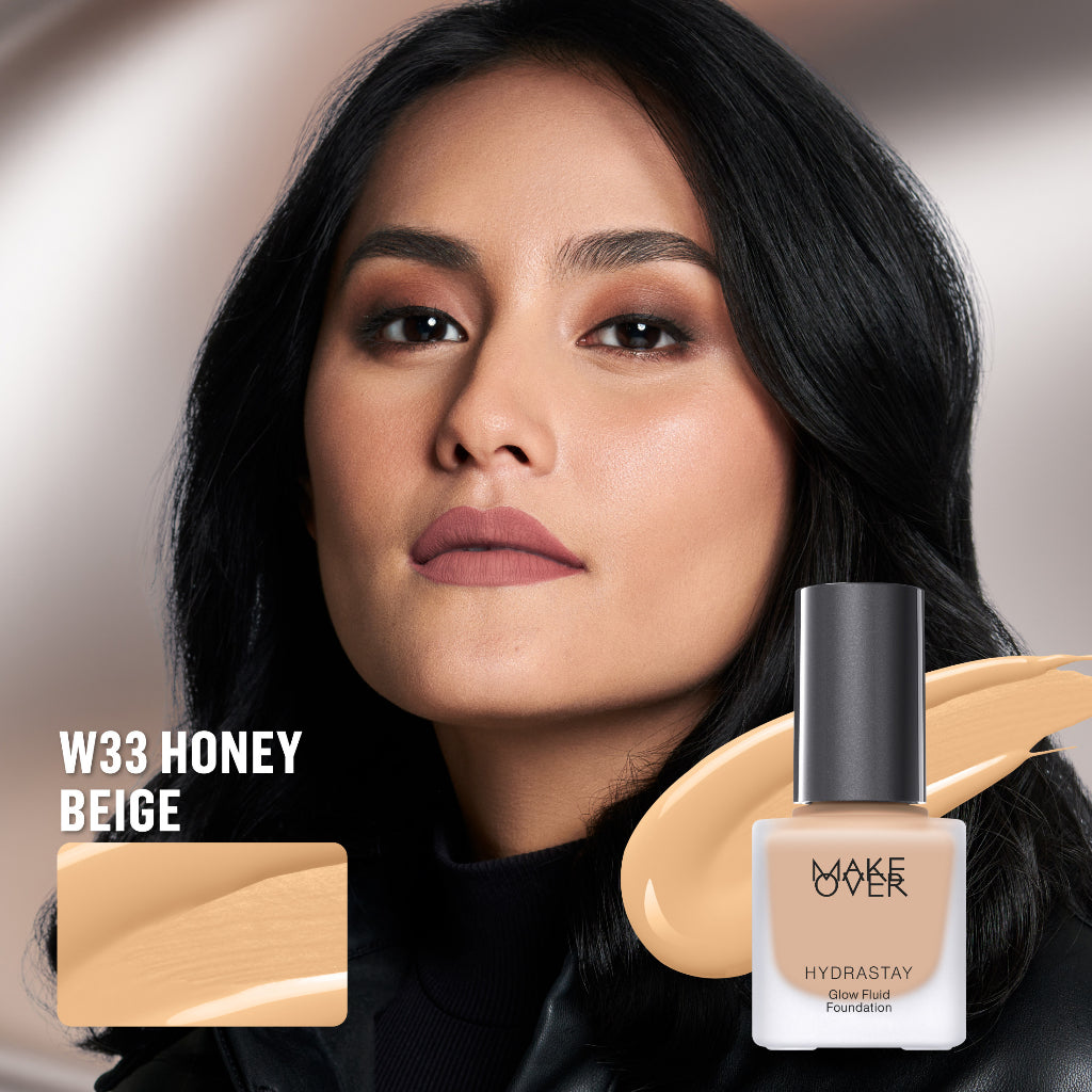 MAKE OVER Hydrastay Glow Fluid Foundation - Glow high coverage ringan poreless hydrating untuk makeup tahan lama non-comedogenic