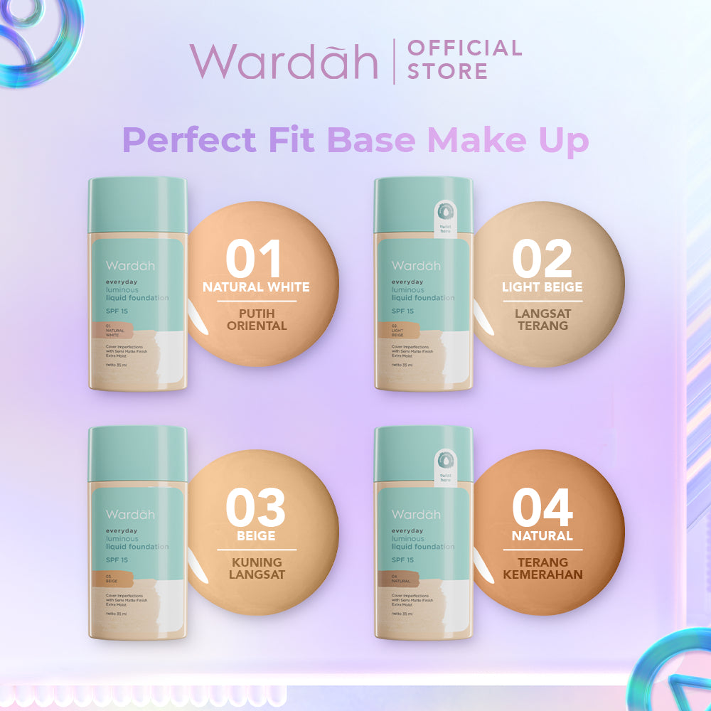 WARDAH Everyday Luminous Liquid Foundation - Alas Bedak Cair Dengan Hasil Matte Natural dan Mengandung SPF 15 - Melembabkan dan Nyaman Digunakan - Makeup