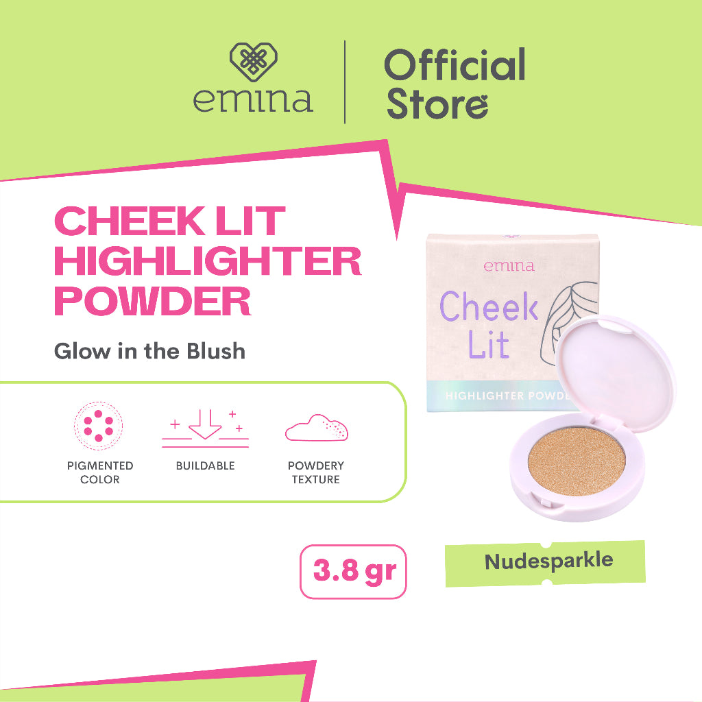 Emina Cheek Lit Highlighter Powder Nudesparkle 3.8 g - Creamy Texture dengan Micro Pearls Glitter