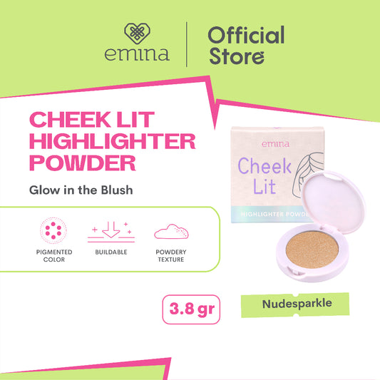 Emina Cheek Lit Highlighter Powder Nudesparkle 3.8 g - Creamy Texture dengan Micro Pearls Glitter
