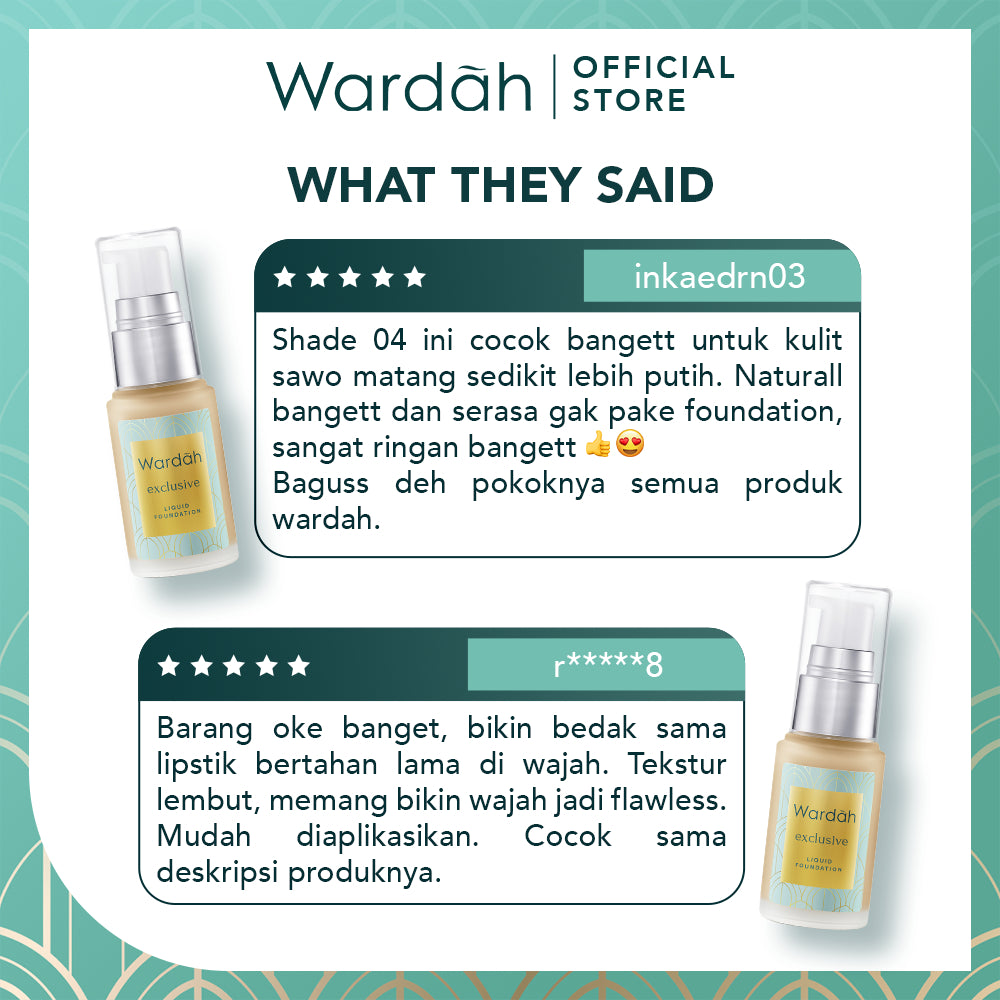 WARDAH Exclusive Liquid Foundation - Foundation Matte Yang Tahan Lama Hingga 8 Jam - Alas Bedak dengan SPF 30 - Hasil Akhir Flawless dan Smooth Matte - Makeup