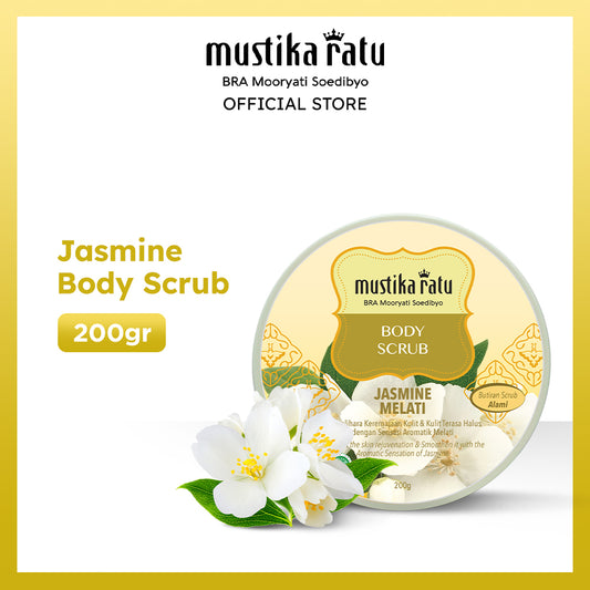 Mustika Ratu Body Scrub Jasmine 200gr mengangkat sel kulit mati dengan aroma melati
