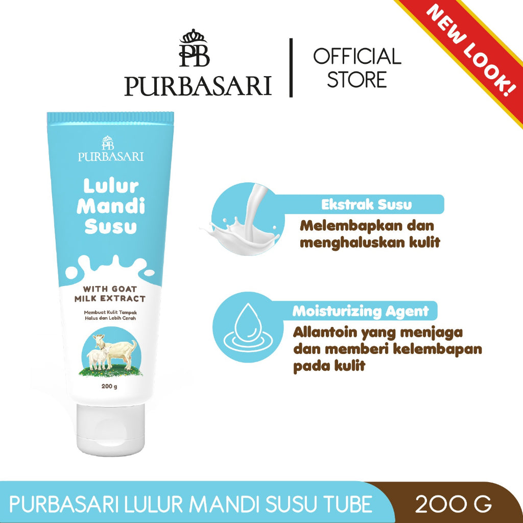 Purbasari Lulur Mandi Susu Kambing Tube 200 gr / Lulur Pemutih Whitening Pencerah / Lulur pelembab kulit / Lulur Badan perontok daki / Menyamarkan flek hitam / Melembabkan / Mencerahkan
