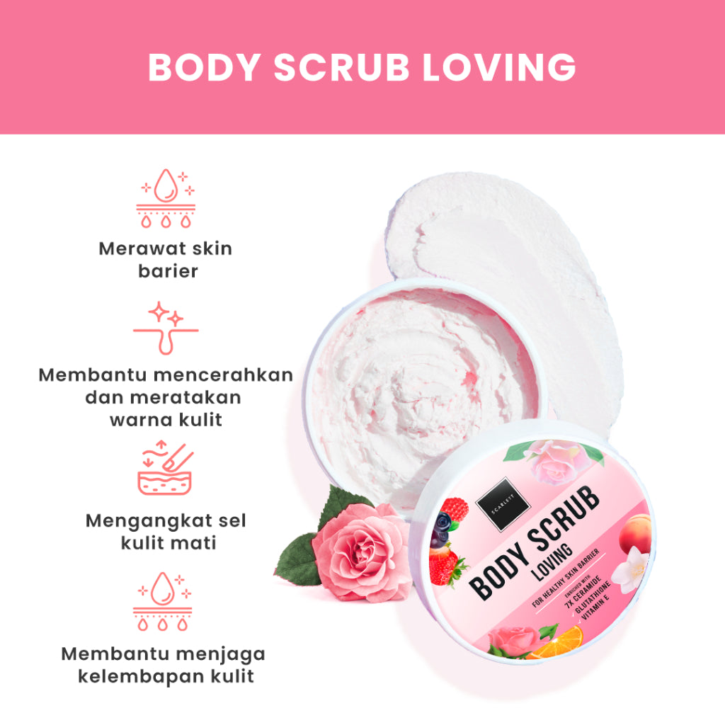 Scarlett Whitening Loving Body Scrub - Lulur Scrub for Lightening Body dengan 7X Ceramide untuk Mencerahkan Melembabkan Menutrisi Kulit sekaligus Merawat Skin Barrier dengan Aroma Wangi Mewah || Efektif Meratakan Kulit Belang & Pemutih Kulit