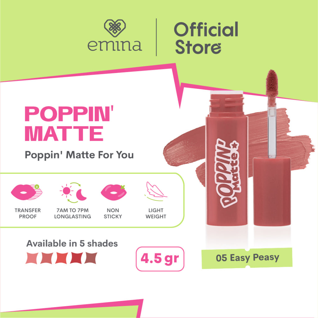 Emina Poppin’ Matte 4.5 g - Lip Cream Matte Ringan, Long-lasting, Tidak Lengket