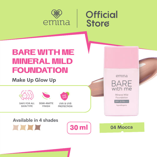 Emina Bare with Me Mineral Mild Foundation 30 mL - Semi Matte Finish, Perlindungan terhadap Sinar UV