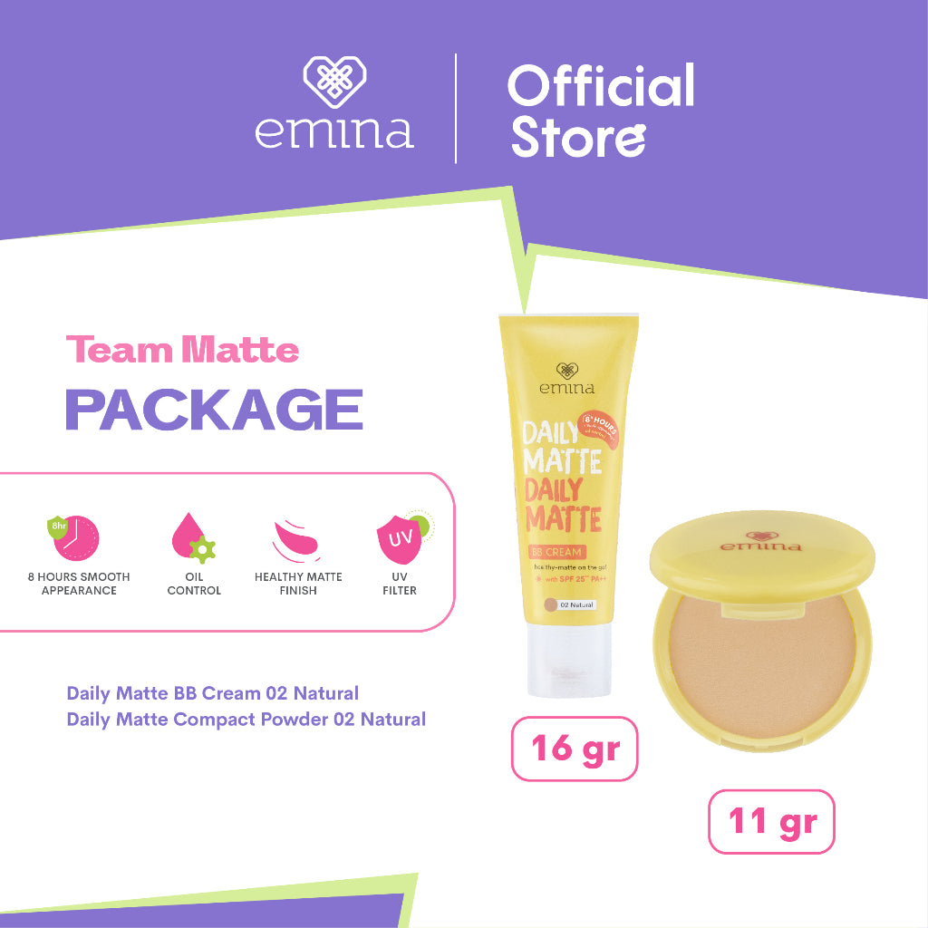 Emina Team Matte Package (Daily Matte BB Cream 02 Natural & Compact Powder 02 Natural)