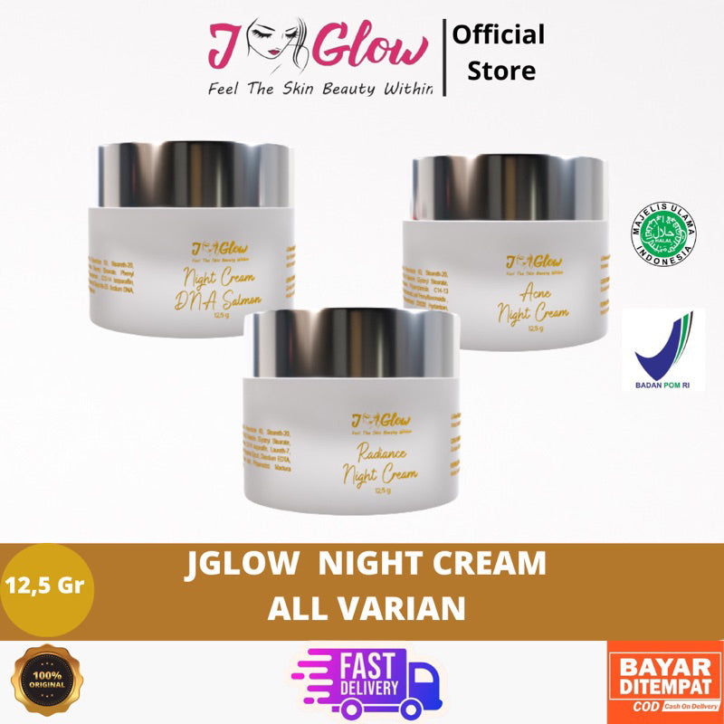 Jglow Night Cream krim malam Brightening dan Acne BPOM glowing