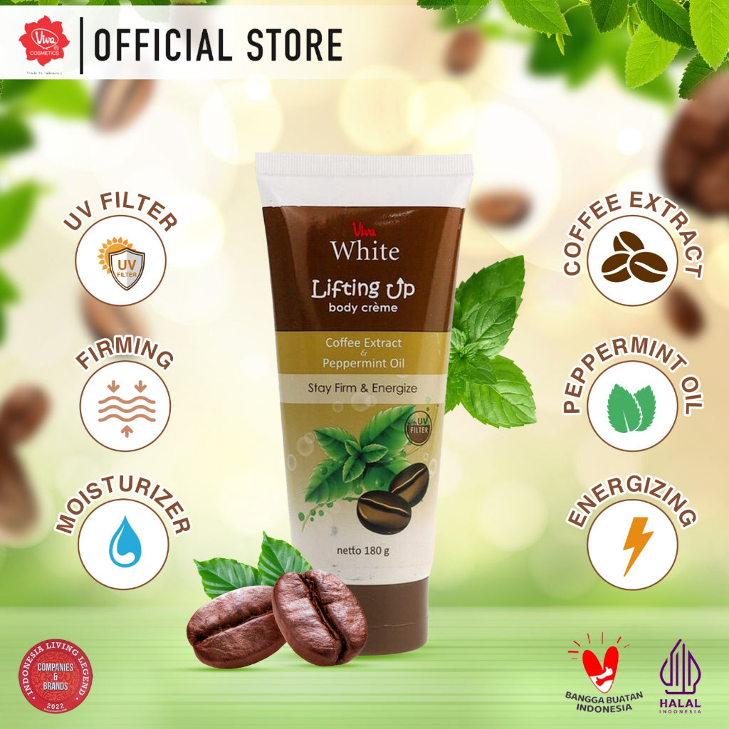 Viva White Lifting Up FIRMING & ENERGIZING Body Creme with UV FILTER, Peppermint Oil, Coffee Extract & Moisturizer - 180gr
