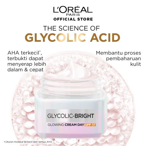 L'Oreal Paris Glycolic Bright Glowing Skincare Day Cream & Night Cream 15 ml Krim L'Oreal Untuk Mencerahkan & Menyamarkan Noda Hitam Dalam 2 Minggu
