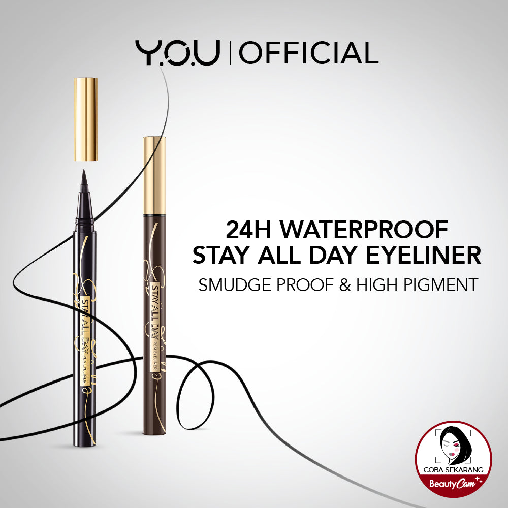 YOU Stay All Day Pen Eyeliner Waterproof Tahan Hingga 24 Jam Kosmetik Mata HItam