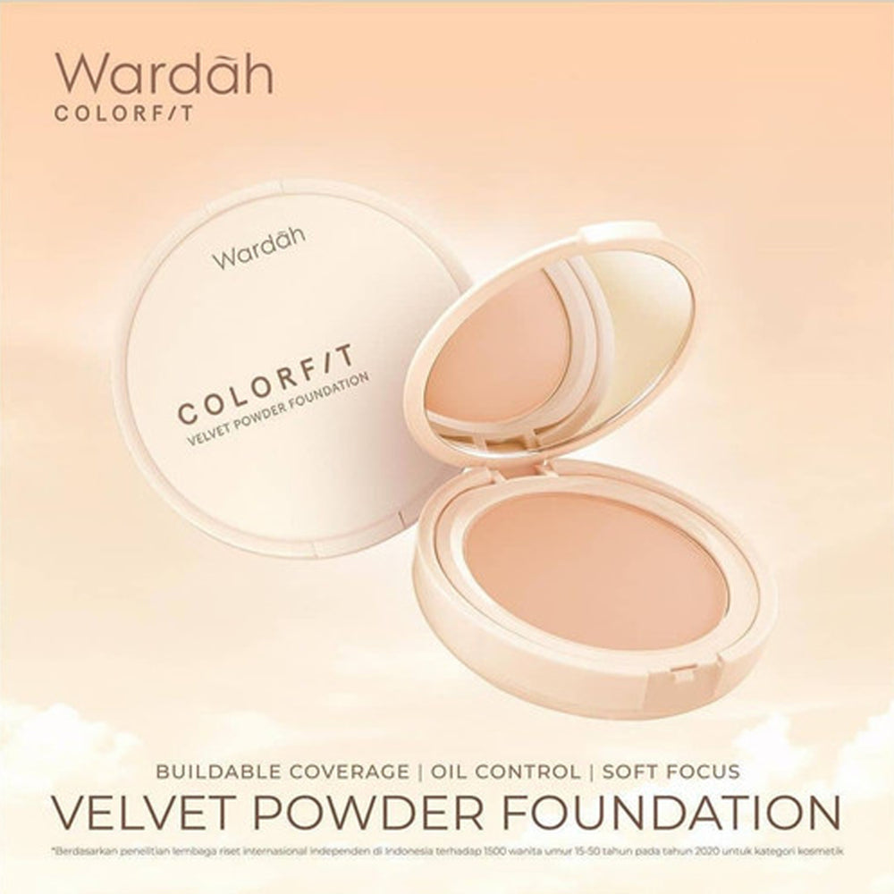 WARDAH Colorfit Velvet Powder Foundation Refill - Bedak Padat Dengan SPF 20 - Oil Control - Tahan Lama Hingga 12 Jam - Hasil Matte Coverage Natural - Makeup - Cocok Dipakai dengan Cushion