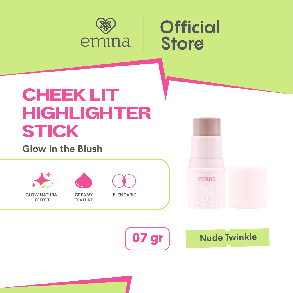 Emina Cheek Lit Highlighter Stick Nudetwinkle 7 g - Creamy to Powdery Texture, Non Greasy, Subtle Glow