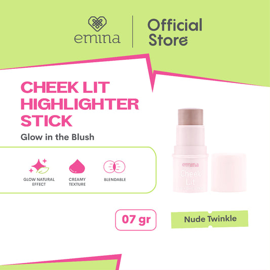 Emina Cheek Lit Highlighter Stick Nudetwinkle 7 g - Creamy to Powdery Texture, Non Greasy, Subtle Glow