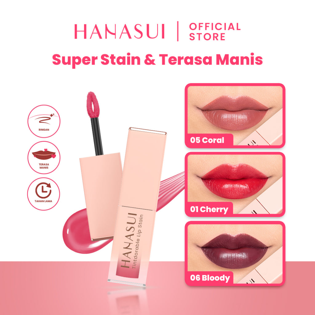 Hanasui Tintdorable Lip Stain - Lip Tint Melembapkan Transferproof Tahan Lama Natural Formula Ringan