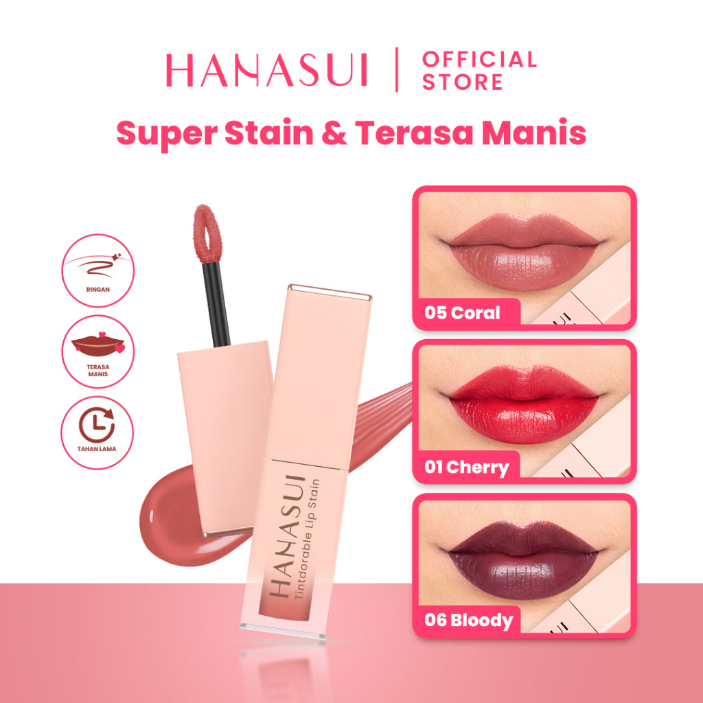 Hanasui Tintdorable Lip Stain - Lip Tint Melembapkan Transferproof Tahan Lama Natural Formula Ringan