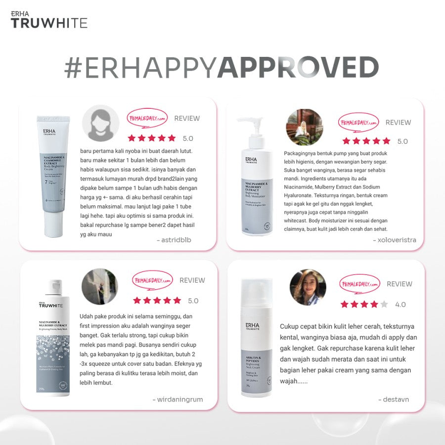 ERHA Truwhite Niacinamide & Mulberry Extract Brightening Creamy Body Wash - Sabun Pencerah Badan