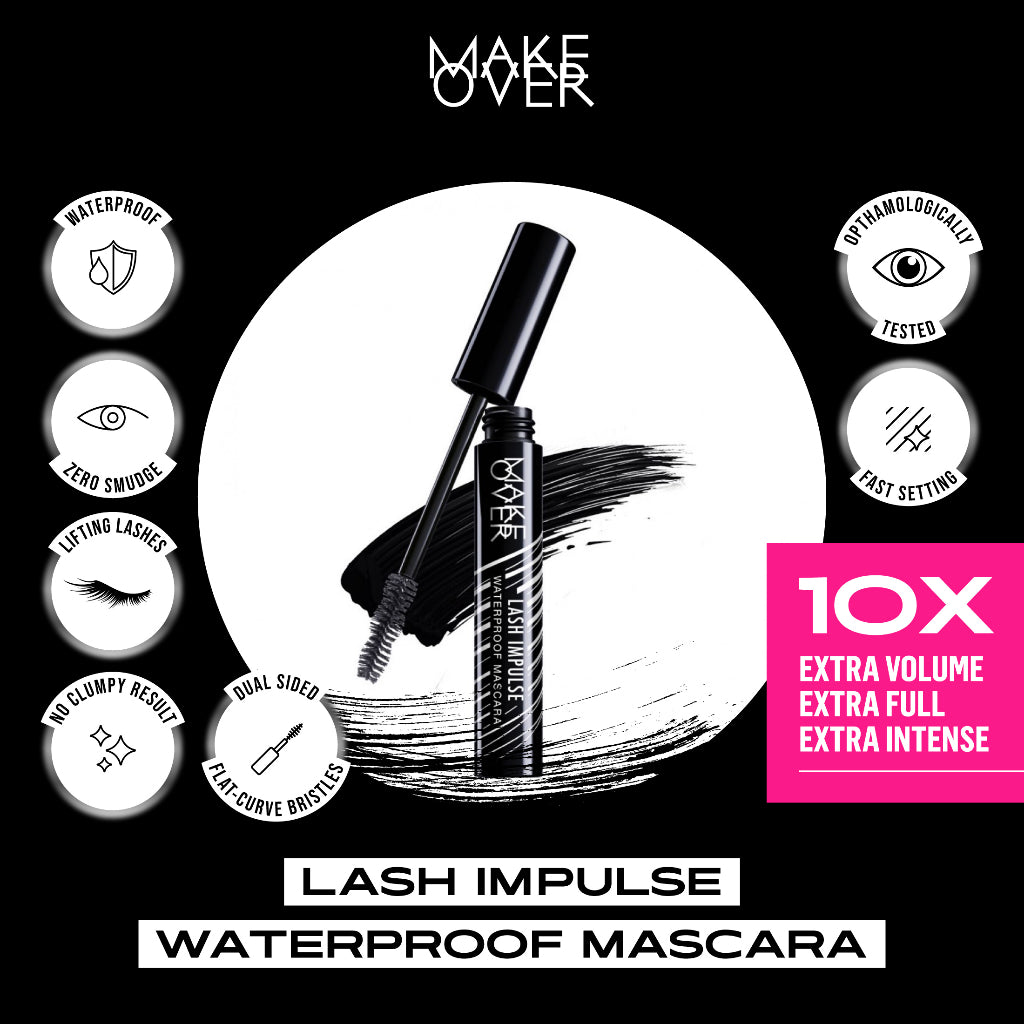 MAKE OVER Lash Impulse Mascara - Maskara waterproof volume efek panjang tidak clumpy smudgeproof tahan lama seharian mudah dibersihkan Lebaran Raya