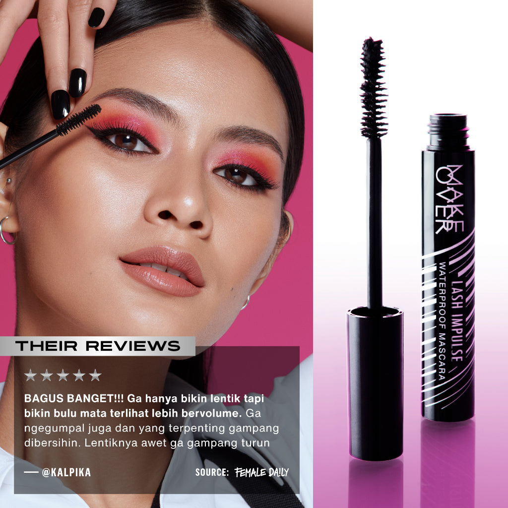 MAKE OVER Lash Impulse Mascara - Maskara waterproof volume efek panjang tidak clumpy smudgeproof tahan lama seharian mudah dibersihkan Lebaran Raya