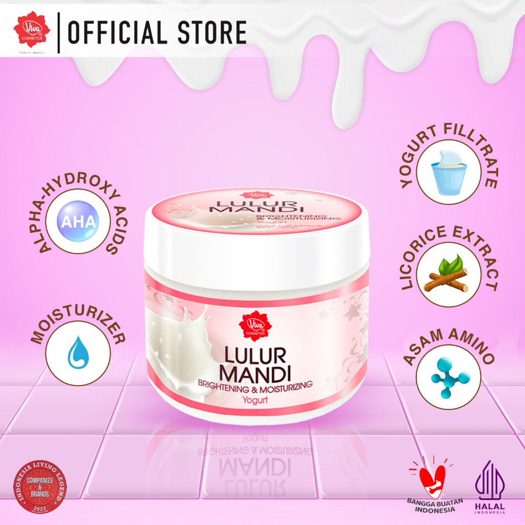 Viva Lulur Mandi Brightening & Moisturizing (Body Scrub) Yogurt with Licorice Extract, Alpha Hydroxy Acids & Moisturizer - 225gr (WHITENING & GLOWING)