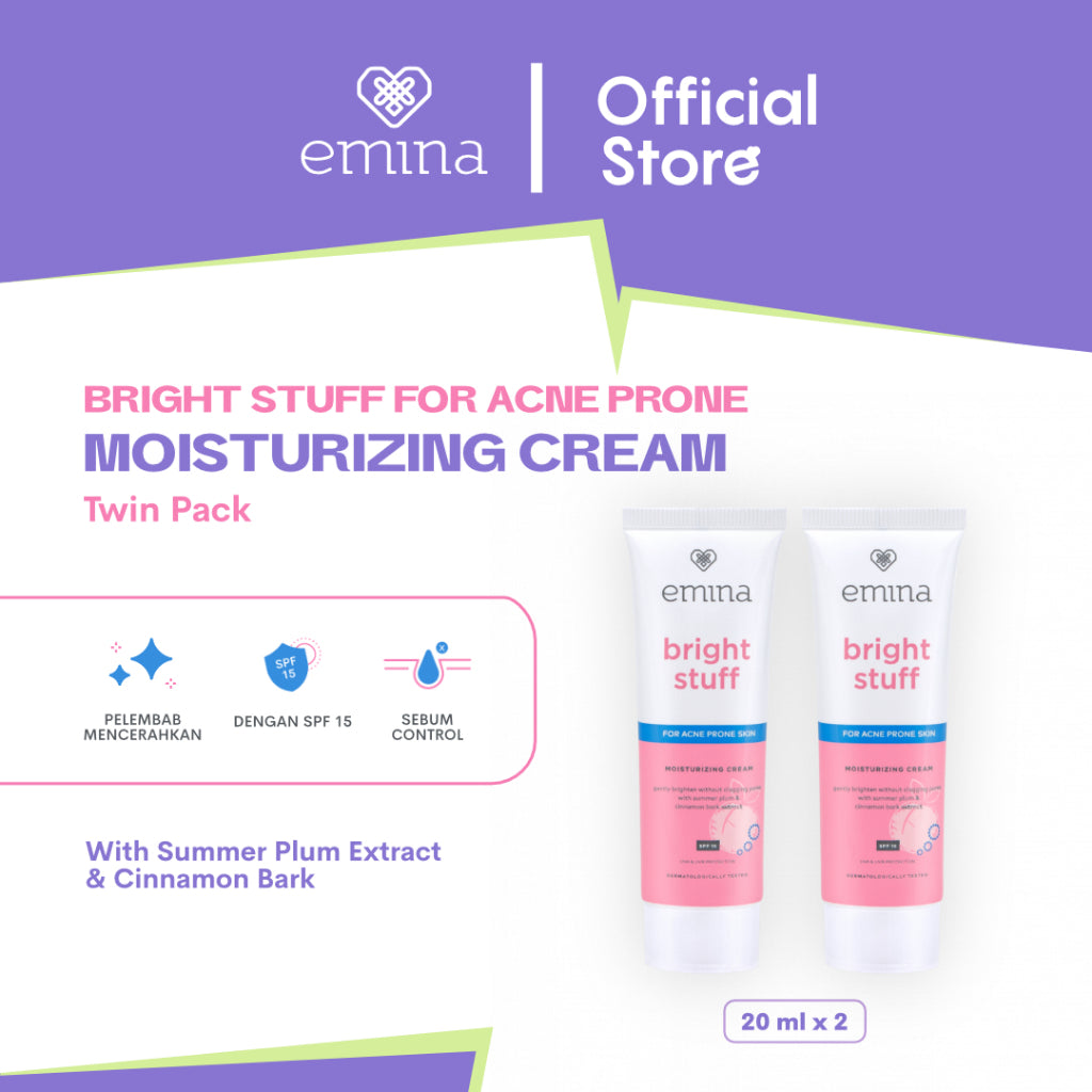 Emina Bright Stuff for Acne Prone Skin Moisturizing Cream 20 mL Twin Pack - Pelembab Wajah Mencerahkan Untuk Kulit Mudah Berjerawat