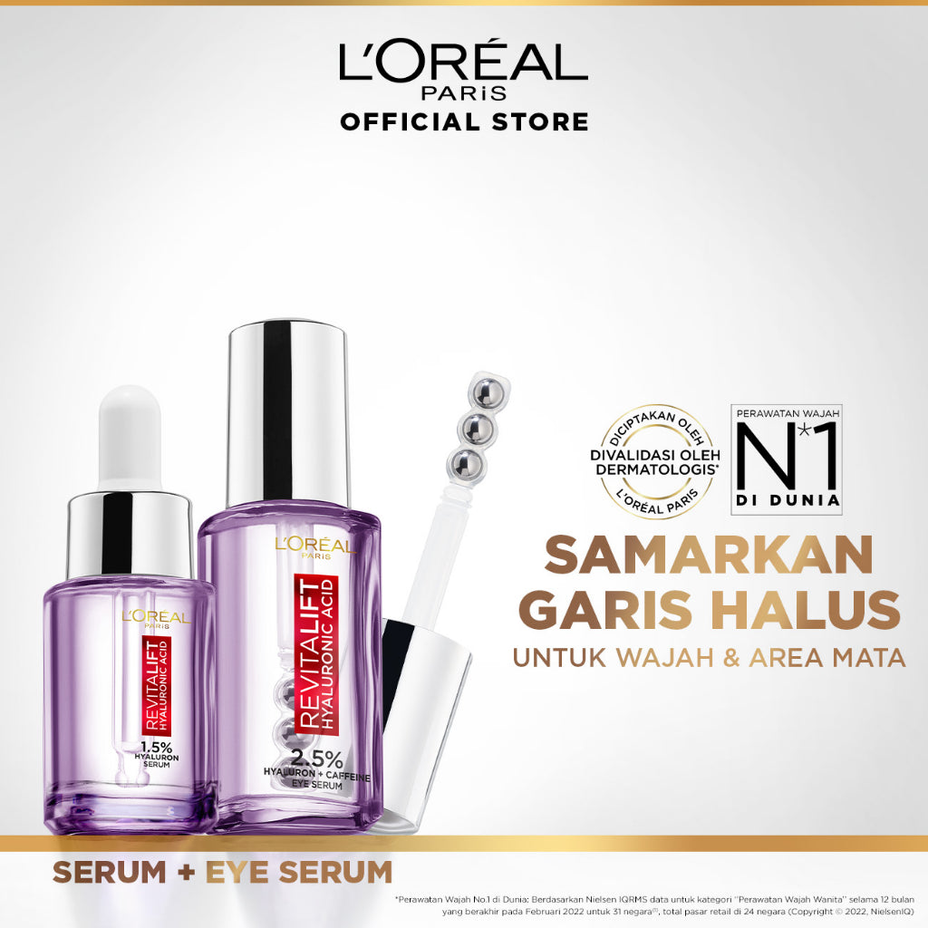 L'OREAL PARIS POWER PLUMP DUO - Hyaluronic Acid Serum Wajah Triple Roller Eye Serum Skincare Loreal